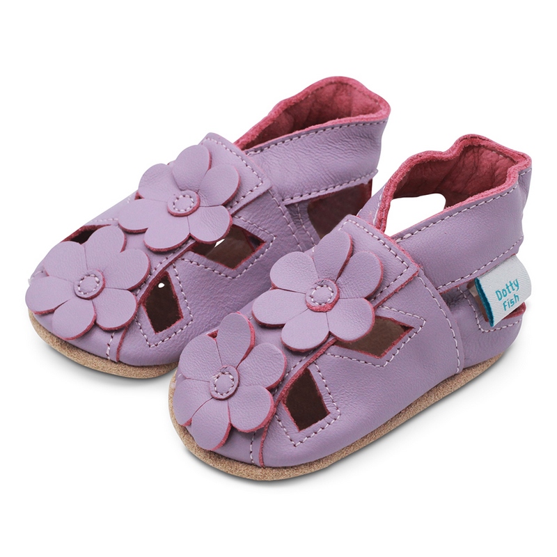 Sandale din piele mov cu flori- GSBS011-24-36-Dotty Fish-