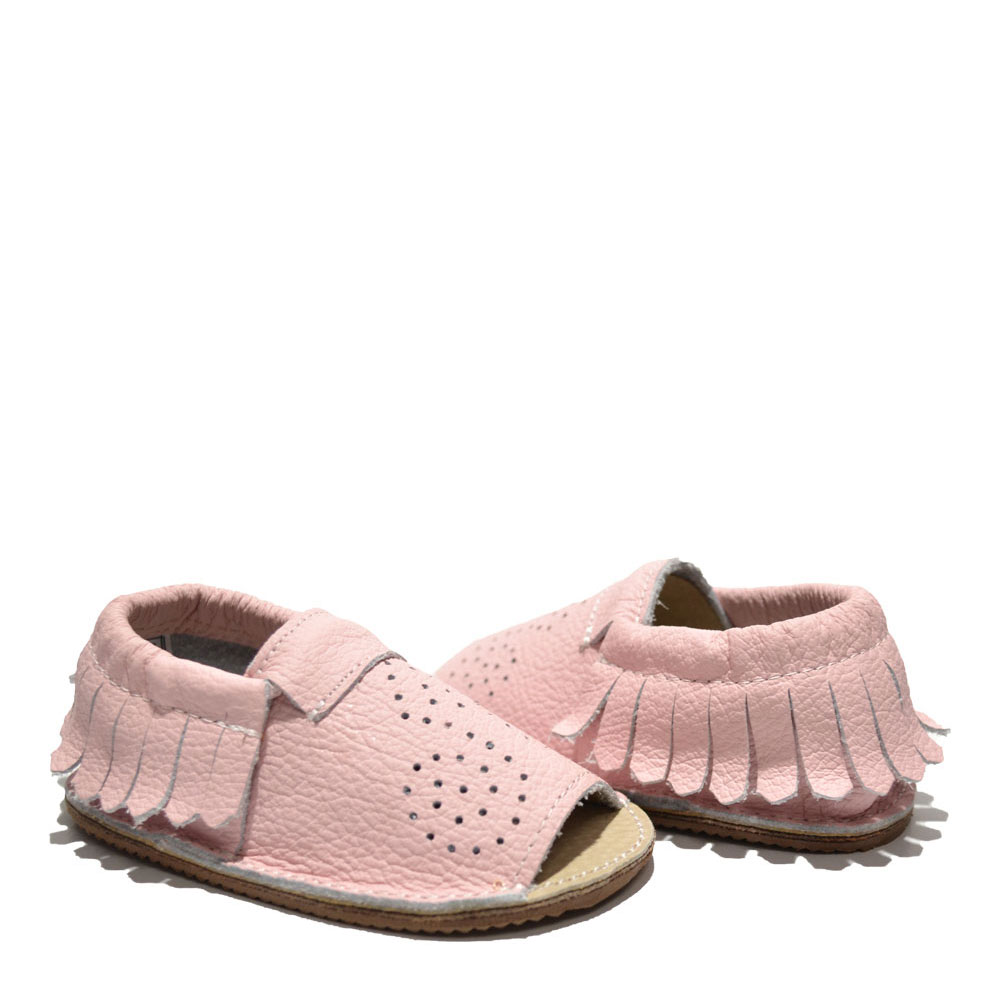 Sandale copii roz din piele moale  cu franjuri