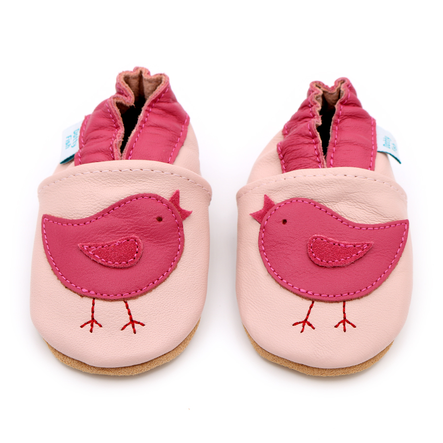 Pantofi din piele moale cu puișori roz