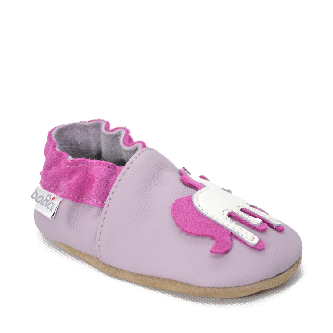 Papucei de interior din piele naturala, mov cu unicorn, Babice- BA-180-24/25-Babice-