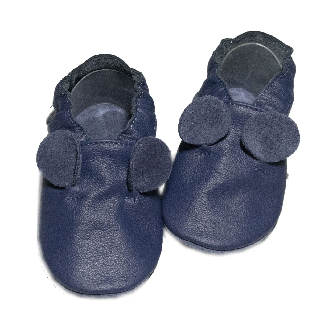 Papucei de interior din piele naturala, cu soricel, bleumarin, Babice