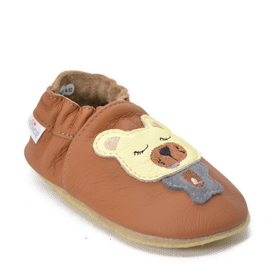 Papucei din piele cu talpa din cauciuc natural cu urs, Babice- BA-214-24/25-Babice-