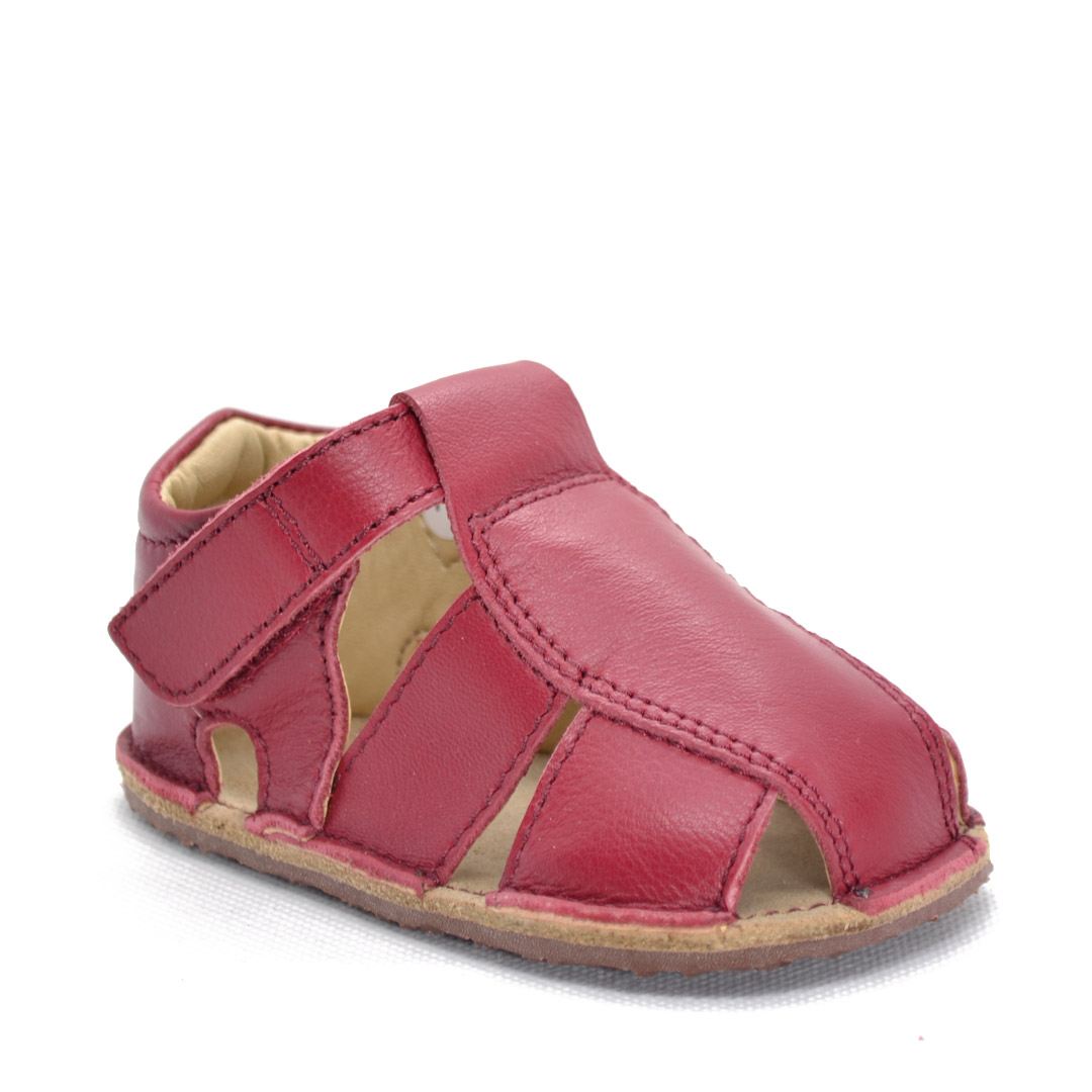 Sandale din piele naturală  cu scai și talpă din cauciuc flexibil, roșu vișină, LUY