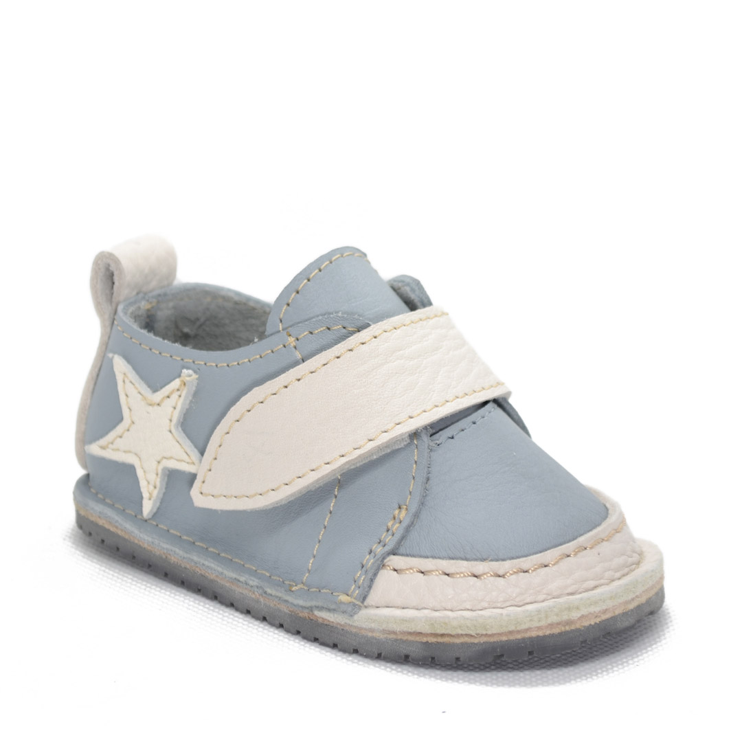 Pantofi din piele pentru copii, talpa cauciuc, alb - gri- RO-102-alb-gri-23-Angel-