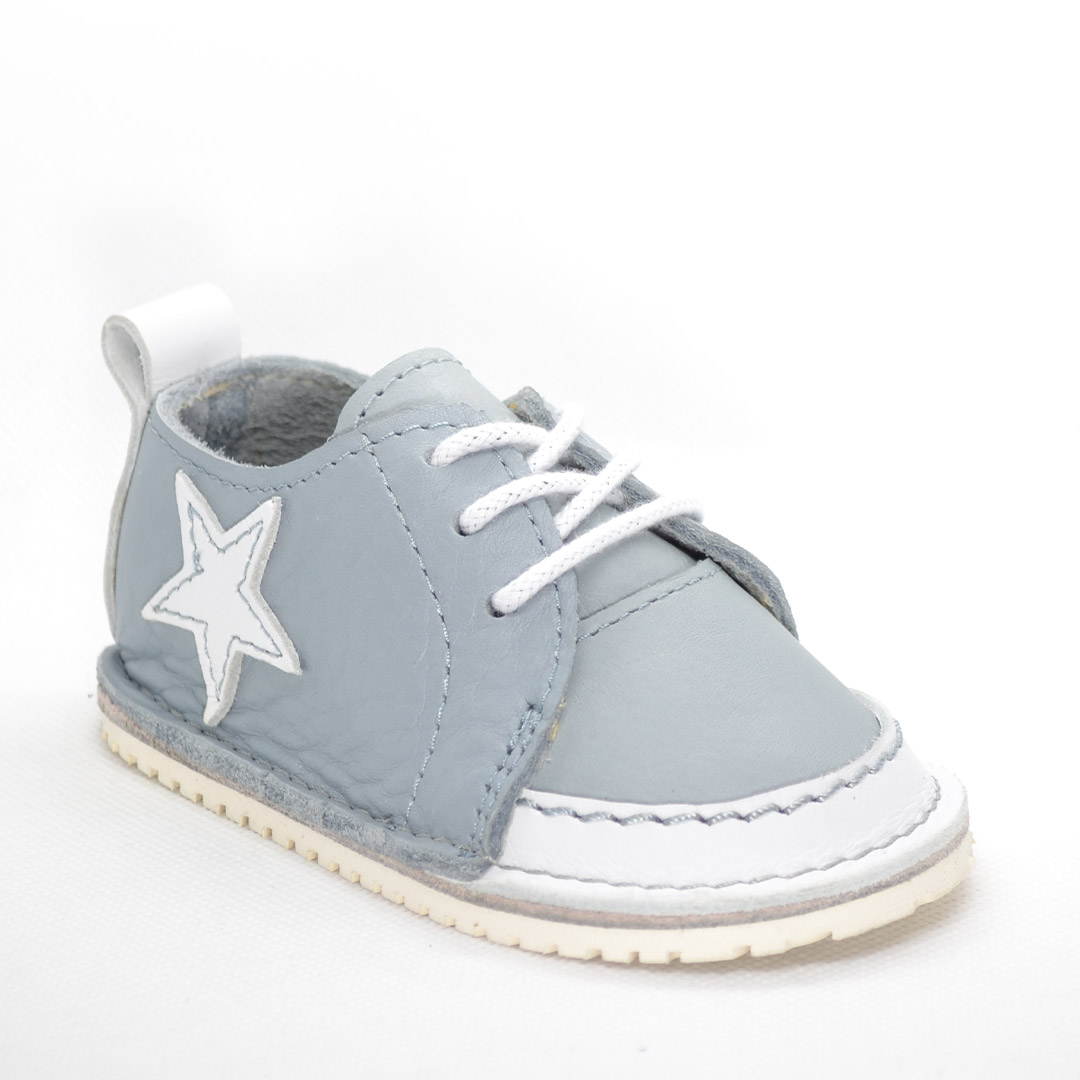 Pantofi din piele pentru copii cu siret si talpa cauciuc, gri-alb- RO-103-gri-23-Angel-