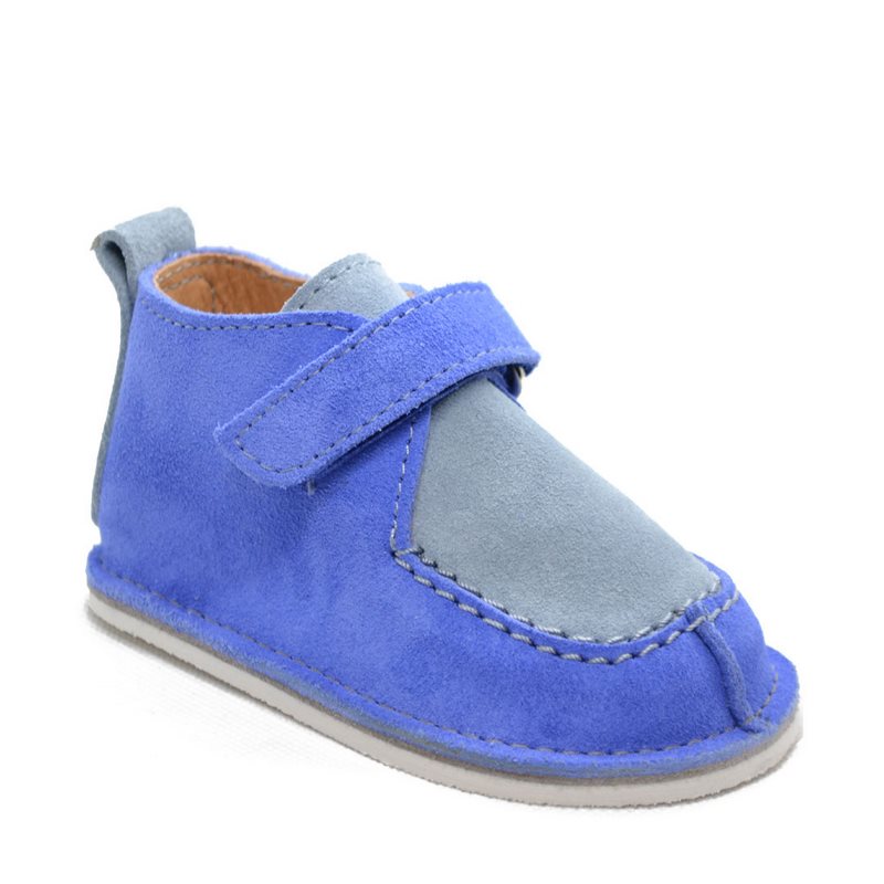 Pantofi din piele naturala pentru copii, talpa cauciuc, scai, Bubu, albastru