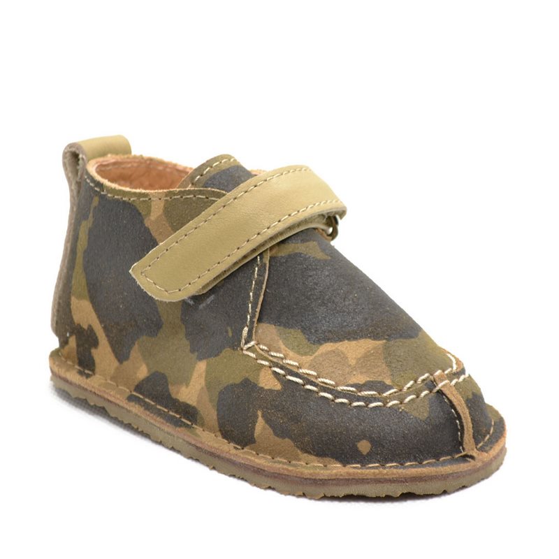 Pantofi din piele naturala pentru copii, talpa cauciuc, scai, Bubu, army