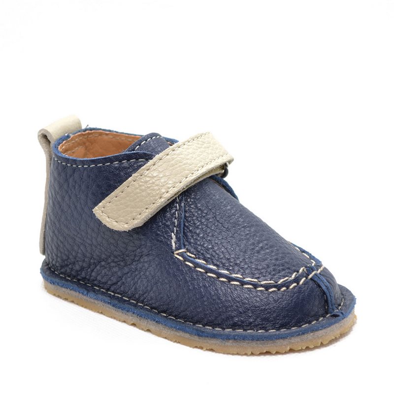 Pantofi din piele naturala pentru copii, talpa cauciuc, scai, Bubu, bleumarin, crem