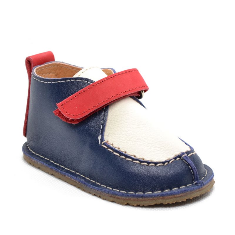 Pantofi din piele naturala pentru copii, talpa cauciuc, scai, Bubu, bleumarin rosu