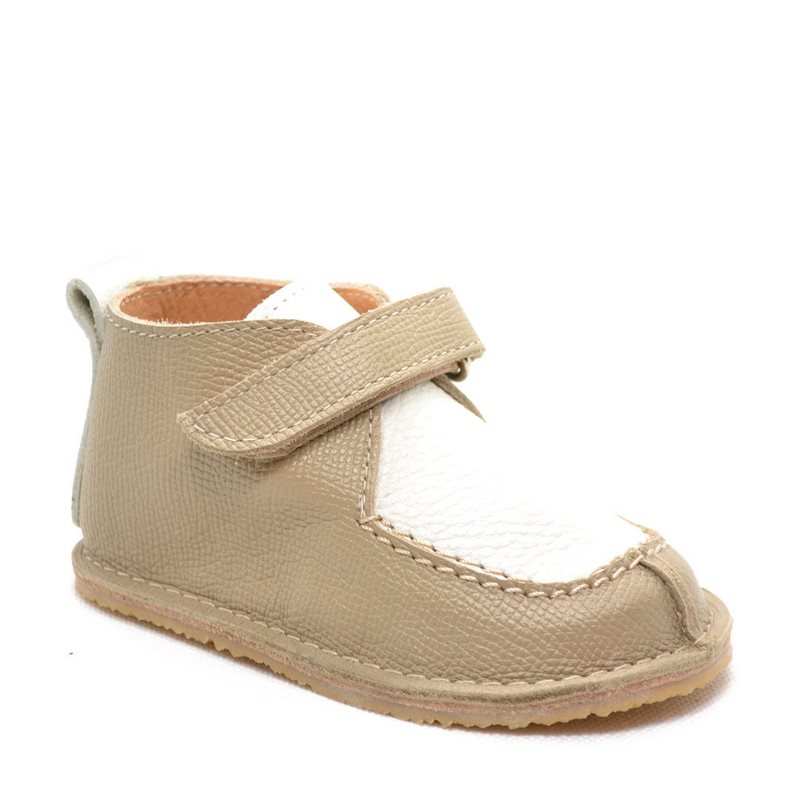 Pantofi din piele naturala pentru copii, talpa cauciuc, scai, Bubu, crem, bej