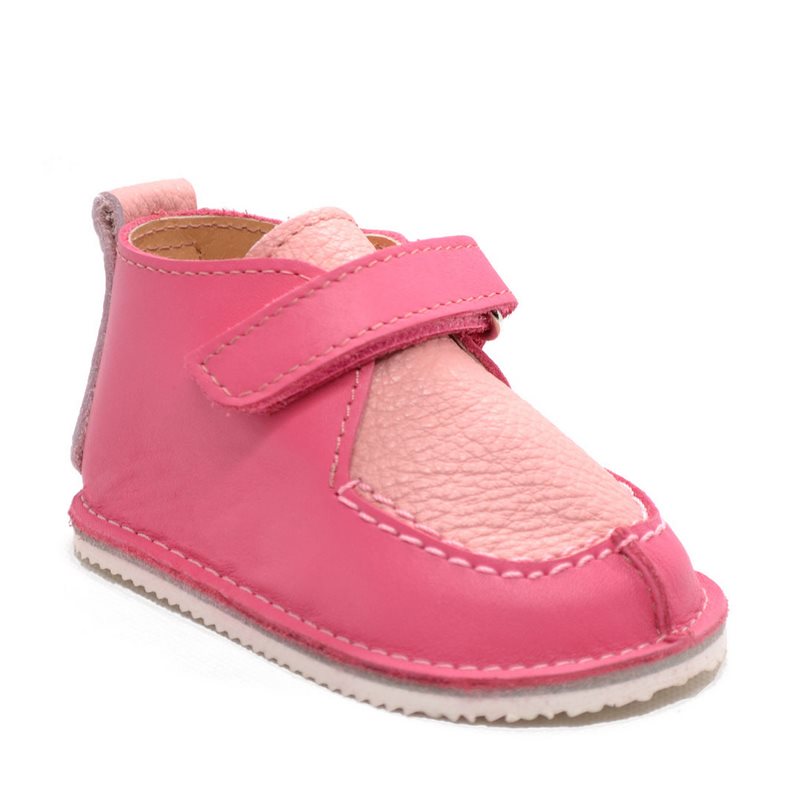 Pantofi din piele naturala pentru copii, talpa cauciuc, scai, Bubu, fuchsia