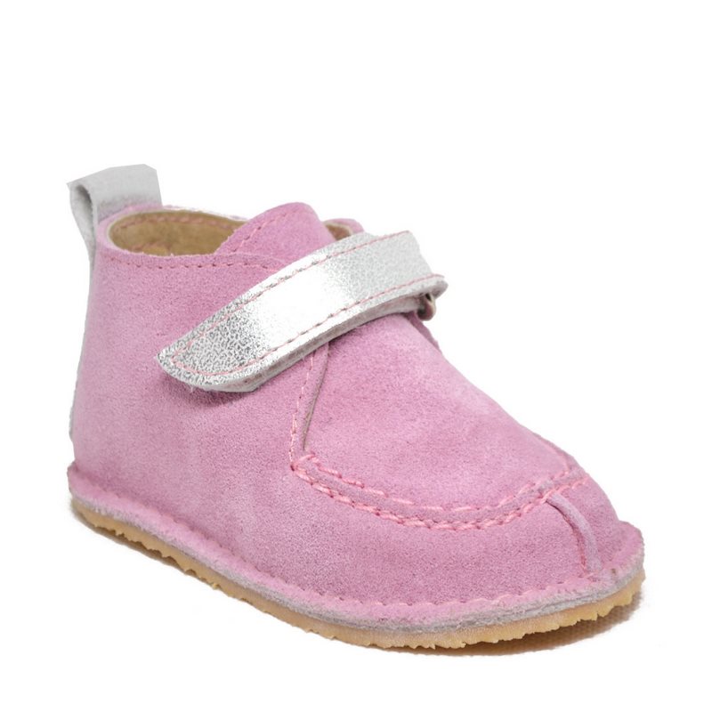 Pantofi din piele naturala pentru copii, talpa cauciuc, scai, Bubu, roz