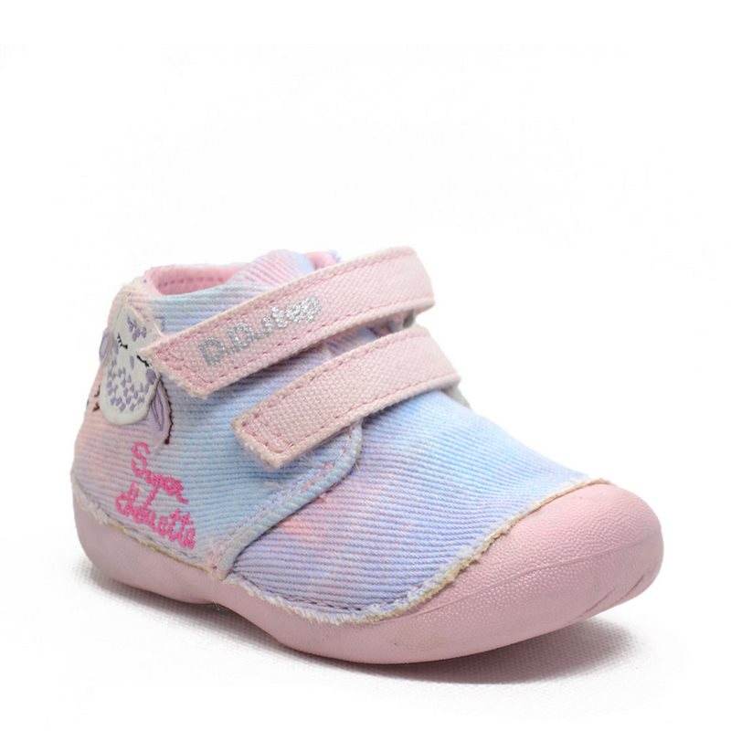 Pantofi material textil, primii pași, D.D.Step, bufnita, roz