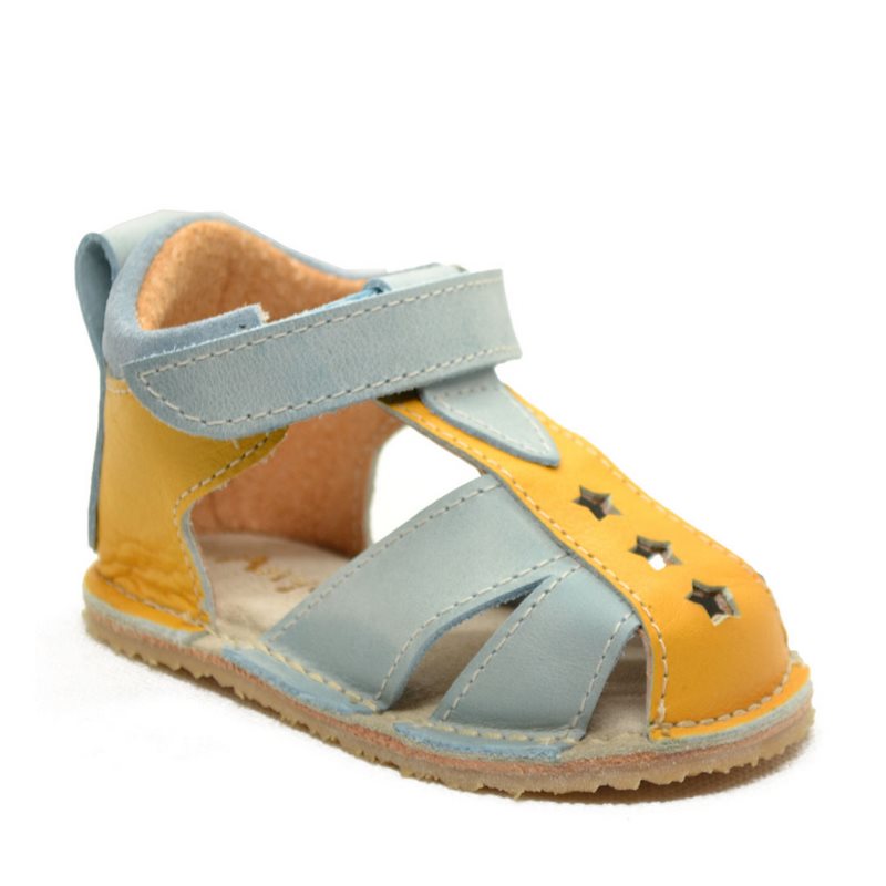 Sandale copii din piele naturala cu talpa flexibila vibram, galben,bleu