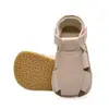 Sandale din piele naturală cu scai și talpă din cauciuc flexibil, roz pudra sidef, LUY_RO-12-4-20_Pebebe