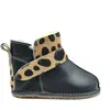 Cizme din piele pentru copii, talpa flexibila, imblanite, blanita decorativa alba, negru, animal print_RO-107-4-17_Pebebe