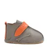 Ghete barefoot copii, piele naturala, talpa flexibila, grej cu bareta portocalie_RO-104-12-24_Pebebe