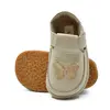 Pantofi barefoot, primii pasi, piele naturala, talpa flexibila, crem, fluturas auriu, Grace_Ari-008-23_Pebebe