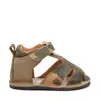 Sandale copii, barefoot, primii pasi, piele naturala, talpa flexibila, inchidere cu scai, print army_RO-103-9-17_Pebebe