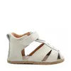 Sandale copii, barefoot, primii pasi, piele naturala, talpa flexibila, inchidere cu scai, crem_RO-100-3-22_Pebebe