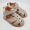 Sandale copii, barefoot, primii pasi, piele naturala, talpa flexibila, inchidere cu scai, bej_RO-103-14-23_Pebebe