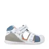 Sandale baieti, piele naturala, talpa flexibila, protectie degete, Biogateo Casual, alb albastru, Biomecanics_252116-B834-18_Pebebe