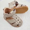 Sandale copii, barefoot, primii pasi, piele naturala, talpa flexibila, inchidere cu scai, bej_RO-103-14-23_Pebebe