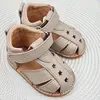 Sandale copii, barefoot, primii pasi, piele naturala, talpa flexibila, inchidere cu scai, bej_RO-103-14-23_Pebebe