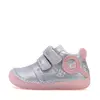 Pantofi D.D Step fete, barefoot, primii pasi,talpa fluorescenta, piele naturala, argintiu, fluturi_S070-52838-24_Pebebe