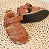 Sandale copii, barefoot, primii pasi, piele naturala, talpa flexibila, inchidere cu scai, teracota_RO-103-15-22_Pebebe
