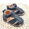 Sandale copii, barefoot, primii pasi, piele naturala, talpa flexibila, inchidere cu scai, negru_RO-100-16-24_Pebebe