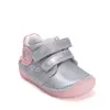 Pantofi D.D Step fete, barefoot, primii pasi,talpa fluorescenta, piele naturala, argintiu, fluturi_S070-52838-24_Pebebe