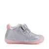 Pantofi D.D Step fete, barefoot, primii pasi,talpa fluorescenta, piele naturala, argintiu, fluturi_S070-52838-24_Pebebe