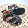 Sandale copii, barefoot, primii pasi, piele naturala, talpa flexibila, inchidere cu scai, negru_RO-100-16-24_Pebebe