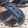 Sandale copii, barefoot, primii pasi, piele naturala, talpa flexibila, inchidere cu scai, negru_RO-100-16-24_Pebebe