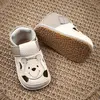 Sandale primi pasi cu scai, talpă flexibilă de cauciuc, perforatii  laterale, urs, crem_RO-20-9-18_Pebebe
