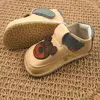 Pantofi barefoot copii primii pași din piele naturală cu talpă flexibilă – galben cu model ursulet_RO-16-23-21_Pebebe