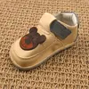 Pantofi barefoot copii primii pași din piele naturală cu talpă flexibilă – galben cu model ursulet_RO-16-23-21_Pebebe