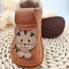 Pantofi barefoot copii primii pași din piele naturală cu talpă flexibilă – maro cognac cu model pisica_RO-16-25-20_Pebebe