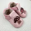 Pantofi barefoot copii primii pași din piele naturală cu talpă flexibilă – roz cu model ciupercuță_RO-16-21-18_Pebebe