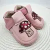 Pantofi barefoot copii primii pași din piele naturală cu talpă flexibilă – roz cu model ciupercuță_RO-16-21-18_Pebebe