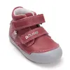 Pantofi D.D. Step fete, piele naturala, primii pasi, talpa felxibila, roz inchis cu flori argintii_S066-52842B-23_Pebebe