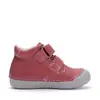 Pantofi D.D. Step fete, piele naturala, primii pasi, talpa felxibila, roz inchis cu flori argintii_S066-52842B-23_Pebebe