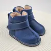Cizme din piele pentru copii, barefoot, primii pași, talpa flexibila, imblanite, bleumarin_RO-106-7-17_Pebebe