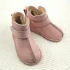 Cizme din piele pentru copii, primii pasi, barefoot, talpa flexibila, imblanite, roz deschis_RO-106-18-24_Pebebe