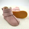 Cizme din piele pentru copii, primii pasi, barefoot, talpa flexibila, imblanite, roz deschis_RO-106-18-24_Pebebe