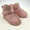 Cizme din piele pentru copii, primii pasi, barefoot, talpa flexibila, imblanite, roz deschis_RO-106-18-24_Pebebe