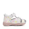 Sandale D.D. Step fete, piele naturală, alb cu imprimeu flori_G064-61994M-29_Pebebe