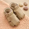 Sandale din piele naturală  cu scai și talpă din cauciuc flexibil, khaki, LUY_RO-12-8-23_Pebebe