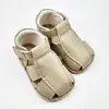 Sandale din piele naturală  cu scai și talpă din cauciuc flexibil, khaki, LUY_RO-12-8-23_Pebebe
